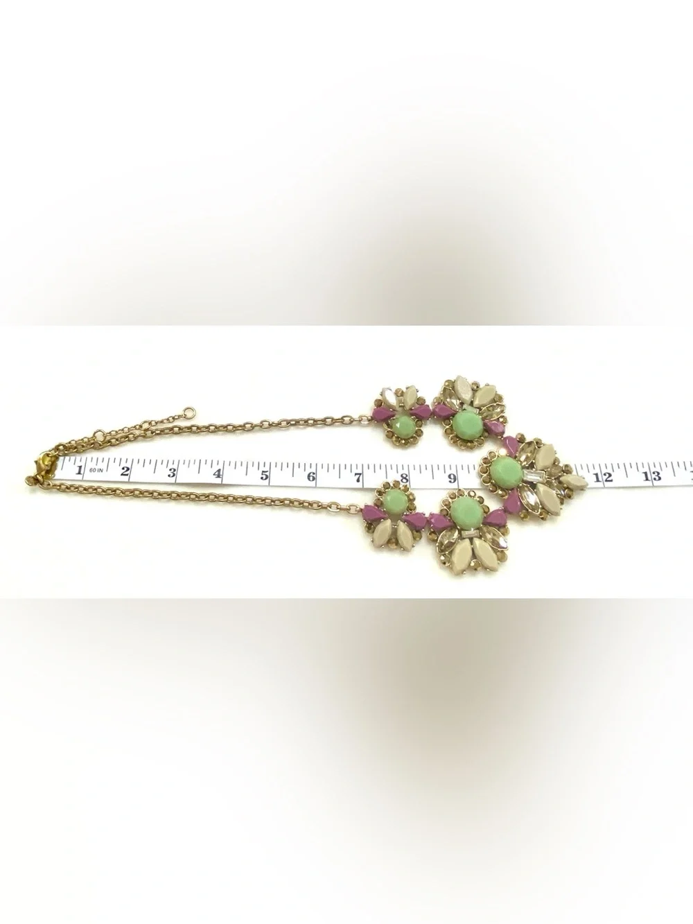 J. Crew Gold-Tone Floral Bib Necklace with Mint Green, Purple, and Cream Accents
